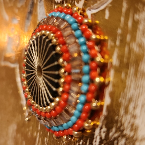 Circular Imported Rice Bead and Crystal Drop Earrings - Picture 4 of 6